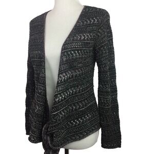 Womens Cardigan Open Weave Knit Tie Front USA Purple Gray A2 Armand &‎ Alba